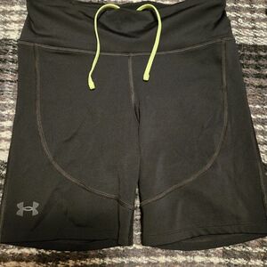 Under Armour Women's Black Shorts with Neon Green Drawstring